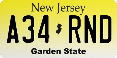NJ license plate A34RND