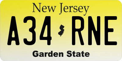NJ license plate A34RNE