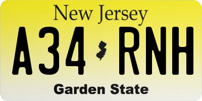 NJ license plate A34RNH