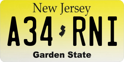 NJ license plate A34RNI