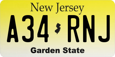 NJ license plate A34RNJ