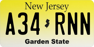 NJ license plate A34RNN