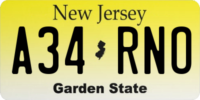 NJ license plate A34RNO