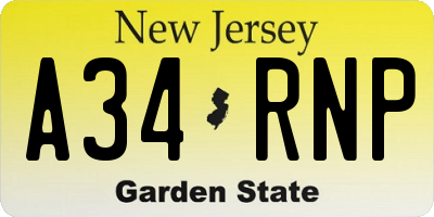 NJ license plate A34RNP