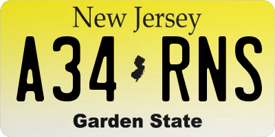 NJ license plate A34RNS
