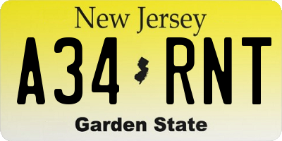 NJ license plate A34RNT