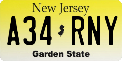 NJ license plate A34RNY