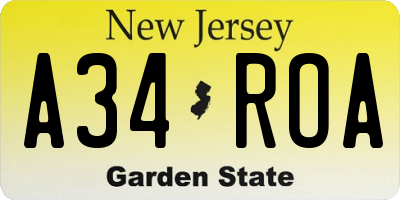 NJ license plate A34ROA