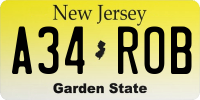 NJ license plate A34ROB