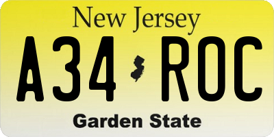 NJ license plate A34ROC