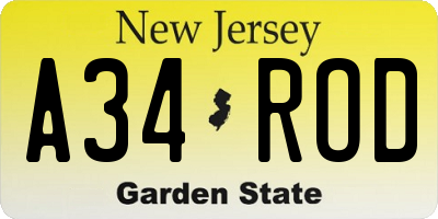 NJ license plate A34ROD