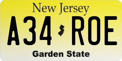 NJ license plate A34ROE