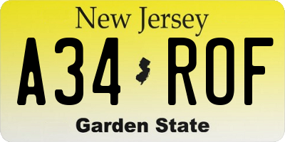NJ license plate A34ROF