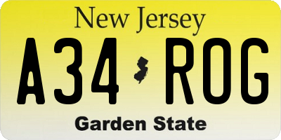 NJ license plate A34ROG