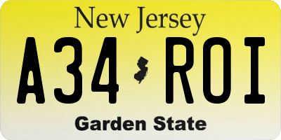 NJ license plate A34ROI