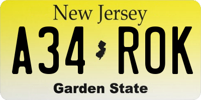 NJ license plate A34ROK