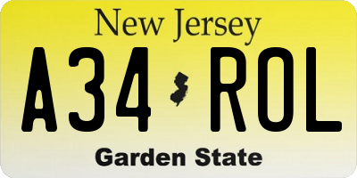 NJ license plate A34ROL