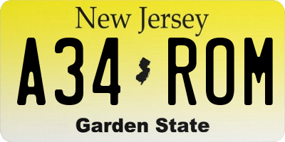 NJ license plate A34ROM