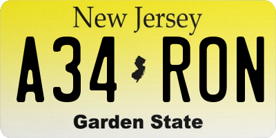 NJ license plate A34RON