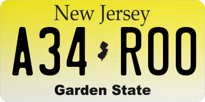 NJ license plate A34ROO