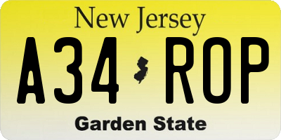 NJ license plate A34ROP