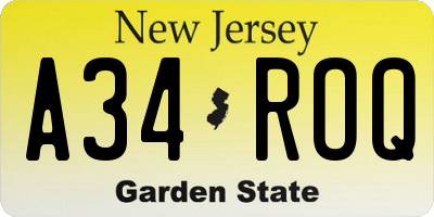 NJ license plate A34ROQ