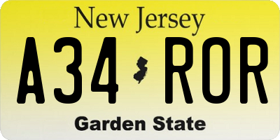 NJ license plate A34ROR
