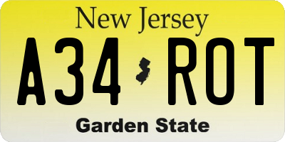 NJ license plate A34ROT
