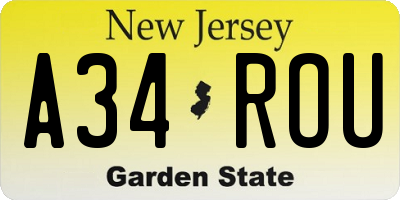NJ license plate A34ROU