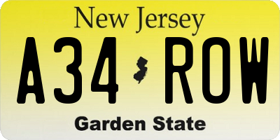 NJ license plate A34ROW