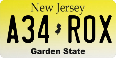 NJ license plate A34ROX