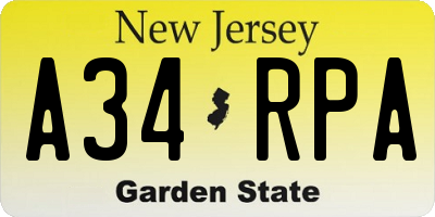 NJ license plate A34RPA