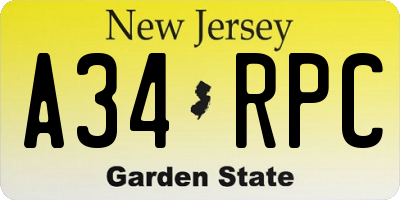 NJ license plate A34RPC