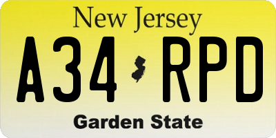 NJ license plate A34RPD