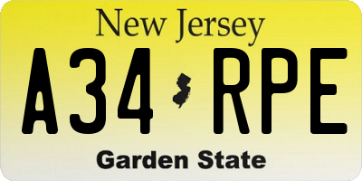 NJ license plate A34RPE