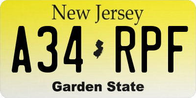 NJ license plate A34RPF