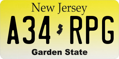NJ license plate A34RPG