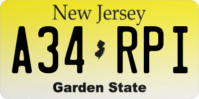 NJ license plate A34RPI