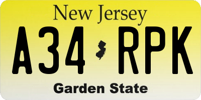 NJ license plate A34RPK