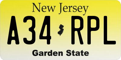 NJ license plate A34RPL
