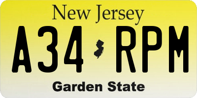 NJ license plate A34RPM