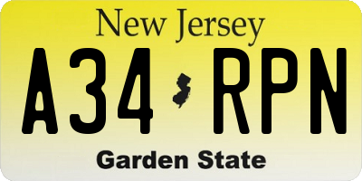 NJ license plate A34RPN