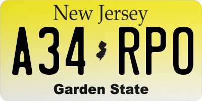 NJ license plate A34RPO