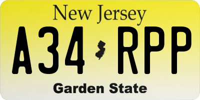 NJ license plate A34RPP