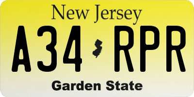 NJ license plate A34RPR