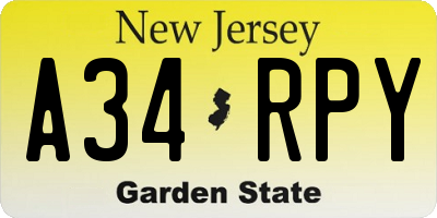 NJ license plate A34RPY