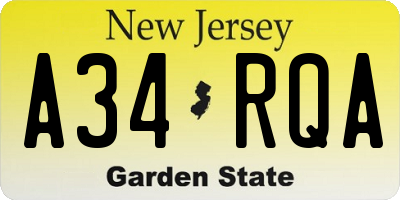 NJ license plate A34RQA