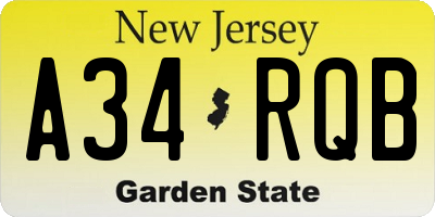 NJ license plate A34RQB