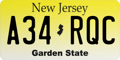 NJ license plate A34RQC