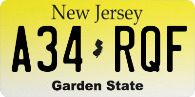NJ license plate A34RQF